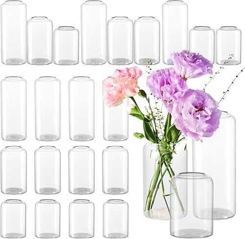 Glass Bud Vases, Set of 24 Clear Small Flower Vases in Bulk 3 Sizes | Vases for Centerpieces, Small Flower Vase, Modern Bud Vase for Floral Arrangements, Dining Table Decor, Wedding, Home Decor