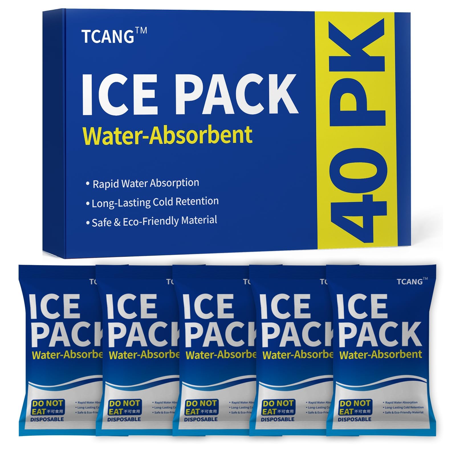 TCANG Disposable Dry Ice Packs for Shipping Non-Stick for Food, Double-Sided Absorption Leak-Proof Cold Packs for Cooler, Camping, Beach Bags, Picnics