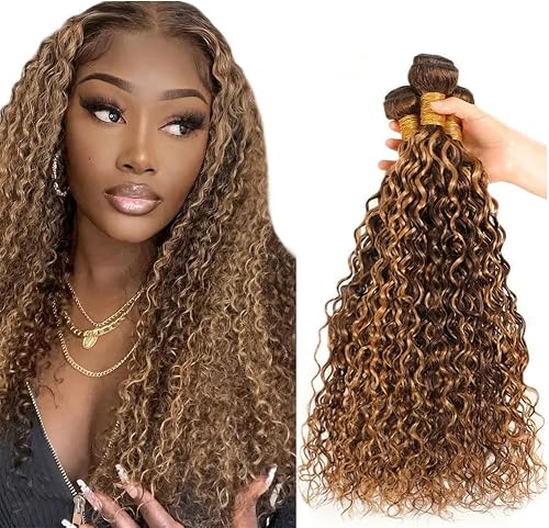 300g ZevPiul P427 Highlight Blonde Bundles Human Hair Brown Water Wave 3 Bundles