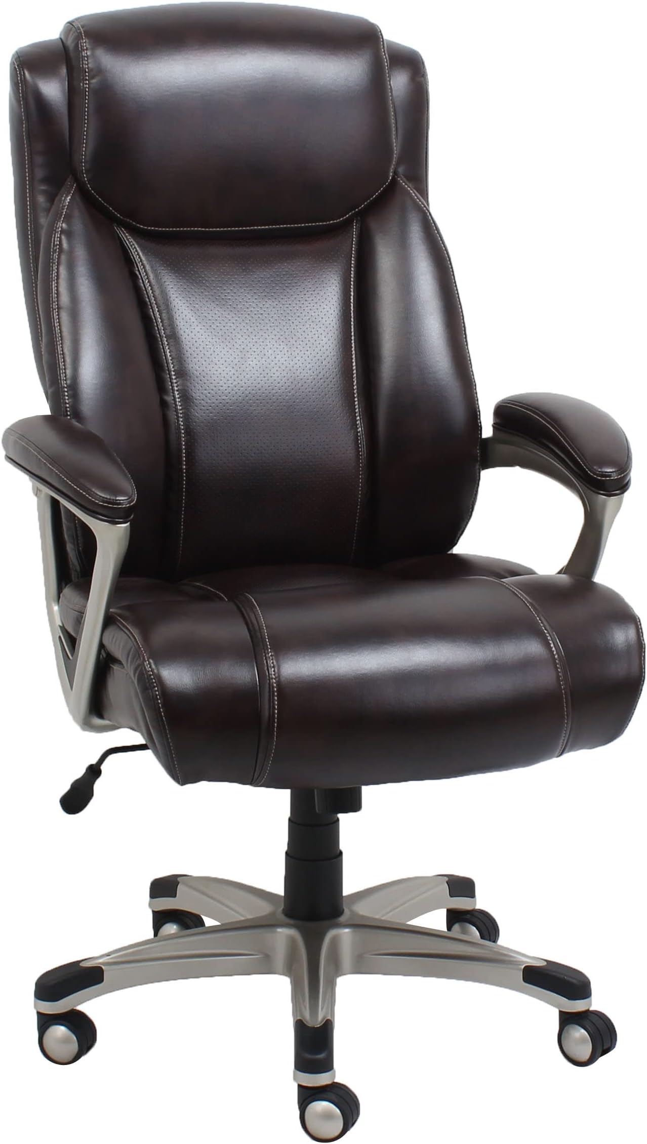 Amazon Basics Big & Tall Executive Computer Desk Chair with Lumbar Support, Adjustable Height and Tilt, 350Lb Capacity, Brown with Pewter Finish
