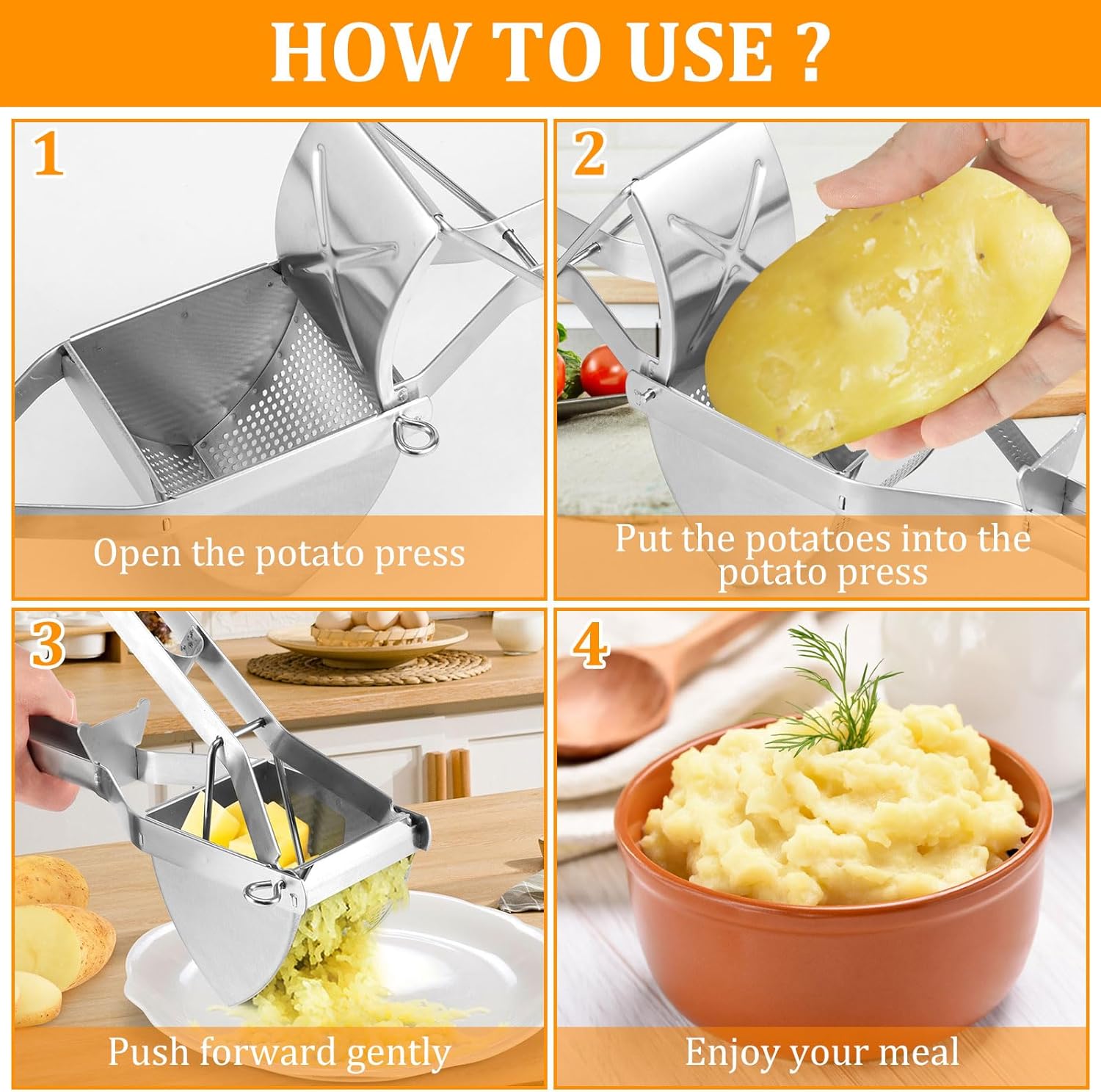 Stainless Steel Potato Ricer With Cutter, Rust Resistant Manual Vegetable Ricer Labor Saving Dishwasher Safe Press Food Masher for Commercial and Home Use