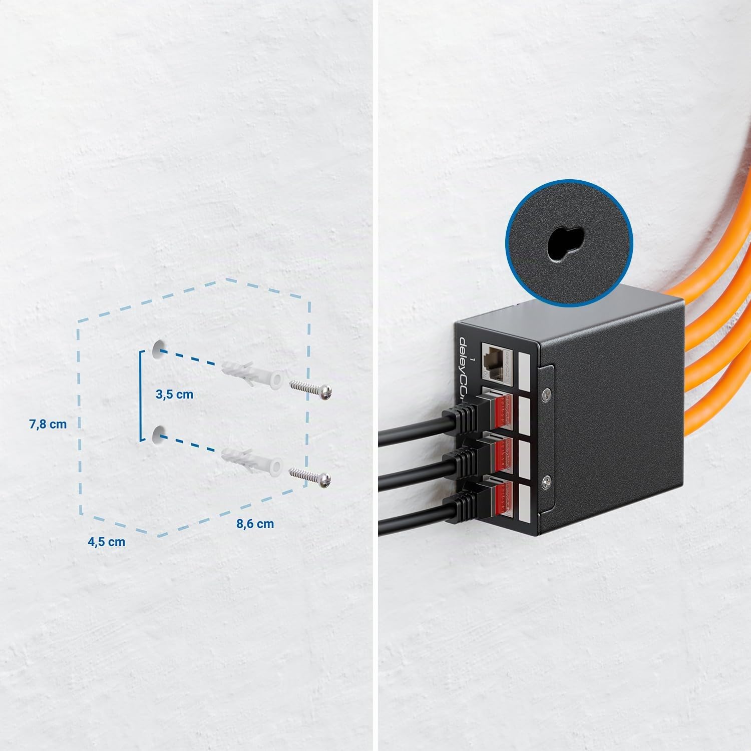 deleyCON Panneau de Brassage 4 Ports Kit Panneau de Distribution 1U + 4x RJ45 Modules Keystone Jack STP CAT6a Compatibles avec Câble Fixes CAT5 CAT6 CAT6a CAT7 Câbles Réseau Ethernet LAN DSL- Noir