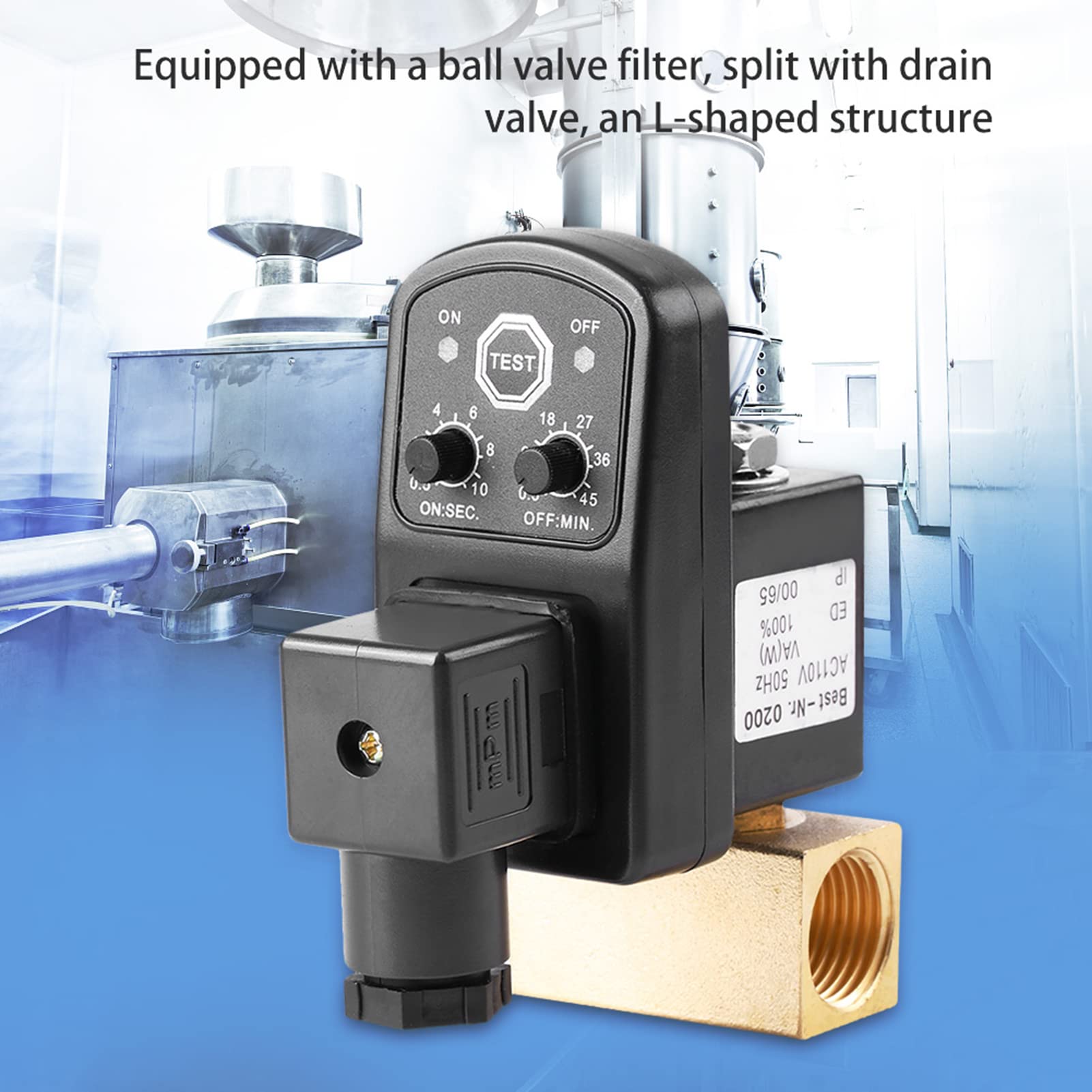 Válvula de drenaje de tiempo - G1/2 DN15 Válvula de drenaje temporal electrónica automática para la gestión del condensado del compresor de aire(230V)
