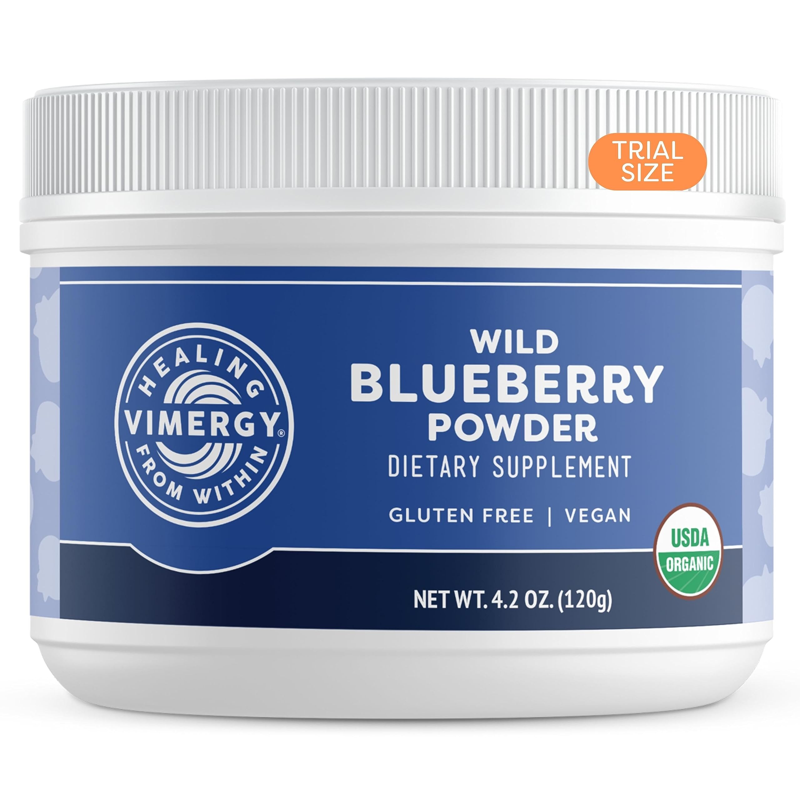 VimergyUSDA Organic Wild Blueberry Supplement Powder, Trial Size - 30 Servings – Natural Wild Blueberries - Fruit Powder for Smoothies, Juices, Fruit Bowls, Non-GMO, Gluten-Free, Vegan, Paleo (120g)