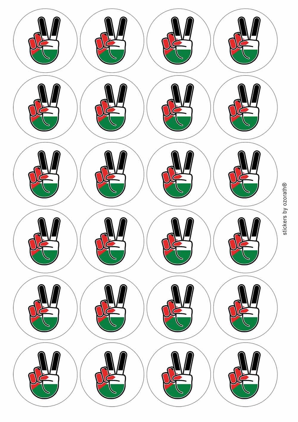 Palestine Palestinian National Flag Peace Sign V Circular Matt Paper Stickers A4 Sheet of 24 (Each Sticker is 45mm Diameter)