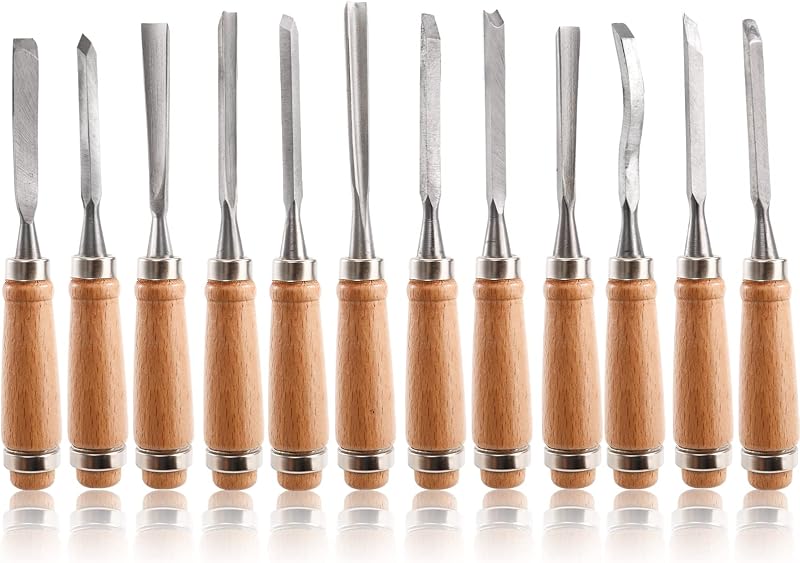 Dicunoy 12 PCS Wood Carving Tools, Gouges Woodworking Chisels, Full Size Wood Carving Knifes for Beginner, Hobbyists, Professionals, Artistic, Gifts for Him, Father's Day