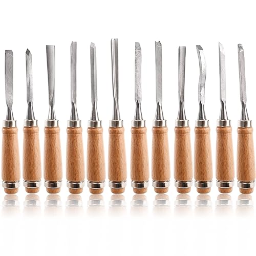 Dicunoy 12 PCS Wood Carving Tools, Gouges Woodworking Chisels, Full