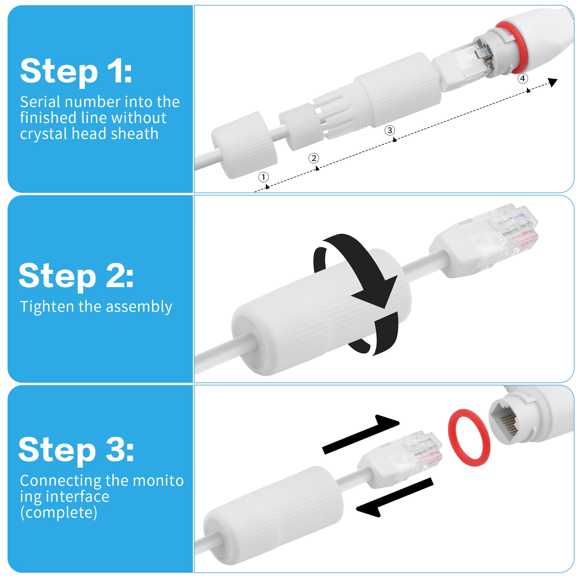YACSEJAO 12V Passive PoE Injector and PoE Splitter Kit,2 Pair RJ45 Waterproof Passive Power Over Ethernet DC PoE Adapter Connector Cables(White)