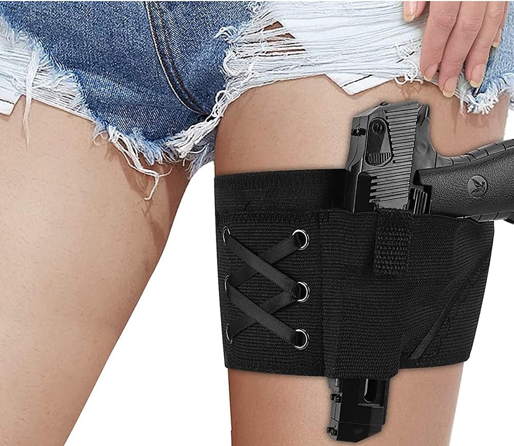 Conceal Carry Ankle Holster Gun Thigh Holster Leg for Women Sexy Hi'd'den Under Dress/Shorts Adjustable Ladies Pistol Holster Tactical for Weapons 380 Revolver Bag,Black