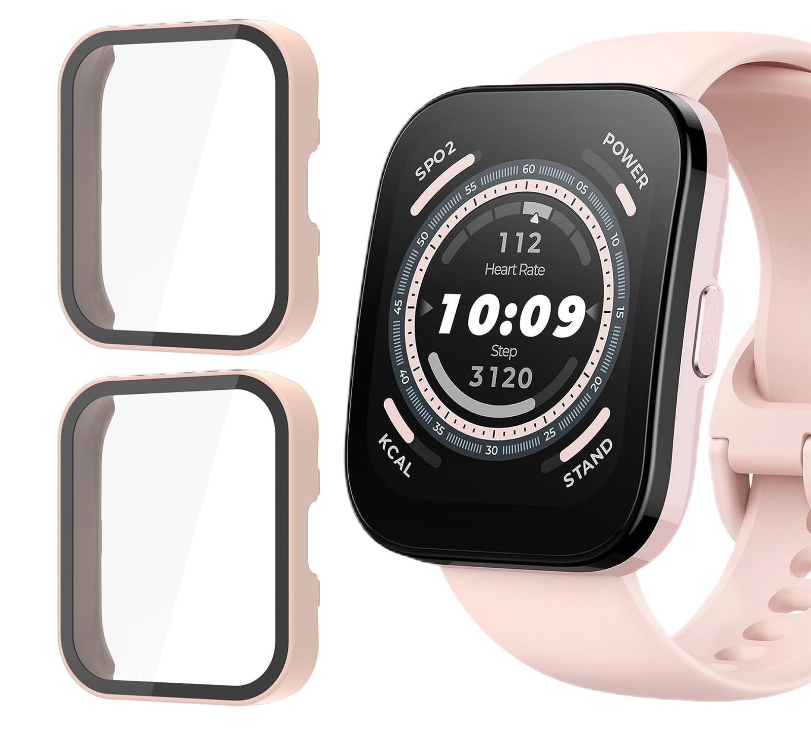 GIOPUEY [2 Pack Funda para Amazfit Bip 5, Protector de Pantalla + Bastidor rígido, Protección Total del Paquete - Pink+Pink