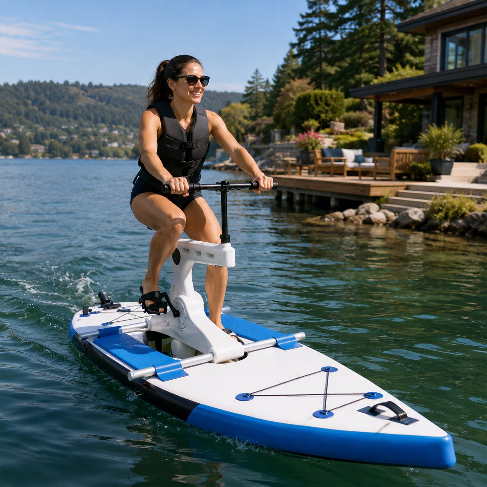 QJJML Portable Inflatable Water Bike for Adults - Pedal Boat With Stable Buoyancy And Portable Modular Design,Reinforced PVC - 7km/h Speed,for Water Parks Lakes and Beach Rentals Blue