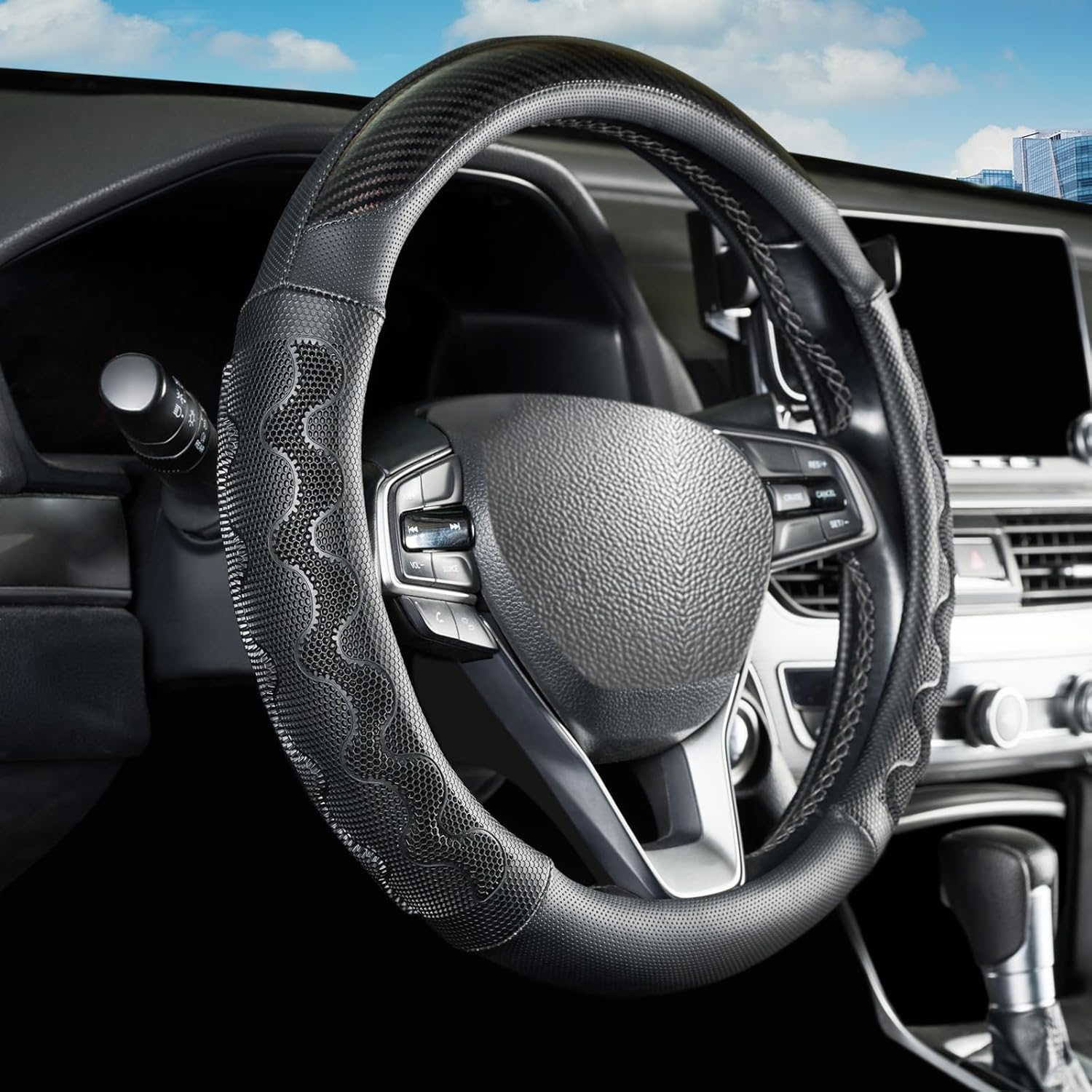 Car Steering Wheel Cover for Honda Accord CR-V Clarity HR-V Insight Odyssey Passport Pilot Civic Ridgeline City Fit Crosstour, Universal Standard Size 14.5-15 inch Black Car Wheel Protector