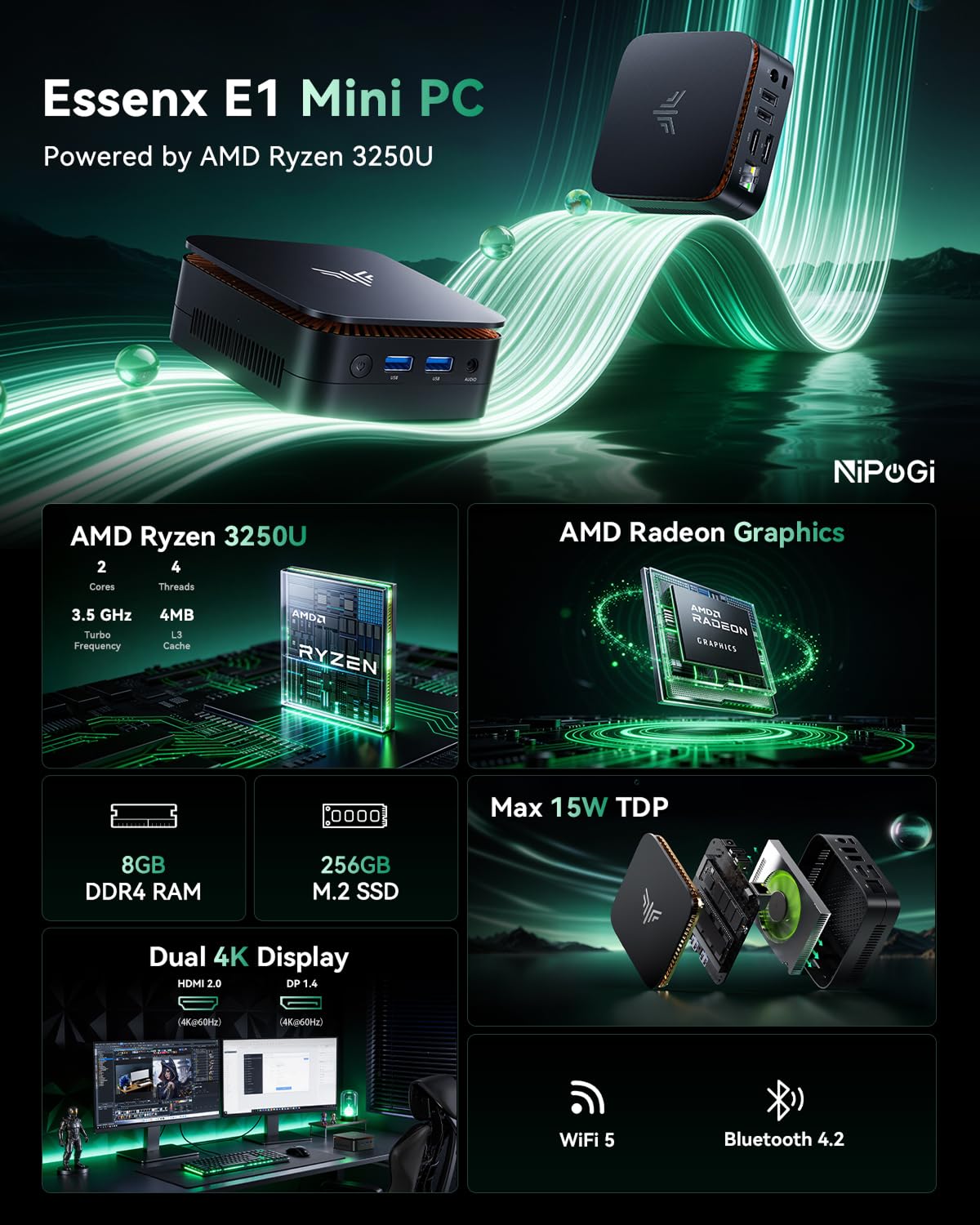 NiPoGi Alder Lake N95 Mini PC (up to 3.4GHz), Mini Desktop