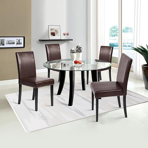 Miniatura 2 de Sillas de comedor de estilo urbano, de piel y con patas de madera maciza, 61 cm , 4, Marrón (Leather Brown)