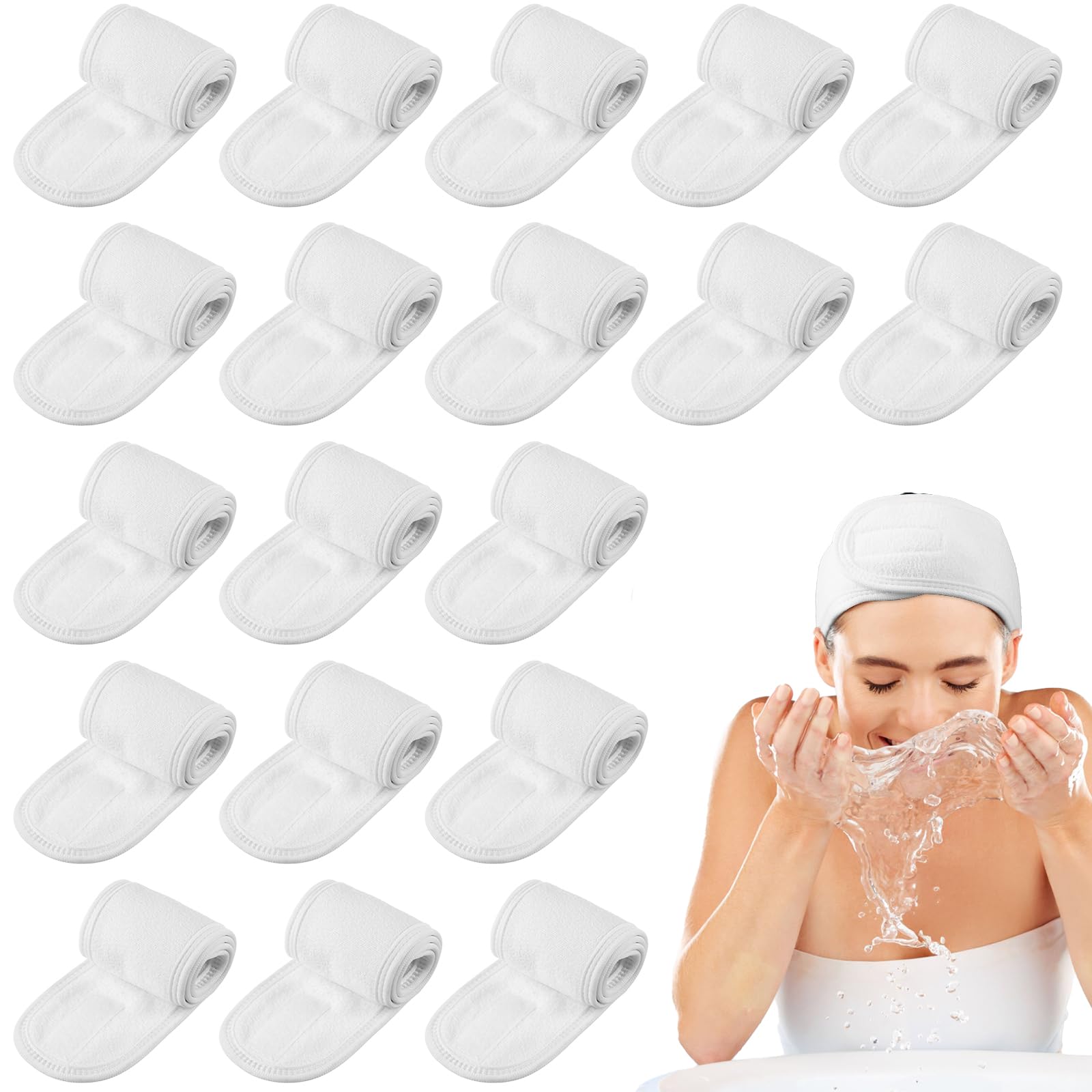 Set di 24 fasce per capelli da spa per il viso, 100% cotone di alta qualità, fasce per capelli per trattamenti viso, 61 x 8 cm, fascia regolabile per capelli, per donne, trucco e cura della pelle