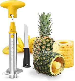 Newness Pineapple Corer with Knife, [Upgraded, Electric & Manual] Stainless Steel Fruit Pineapple Cutter with Electric Drill Accessory, Pineapple Slicer Remover Kitchen Tool with Measure Mark, Yellow