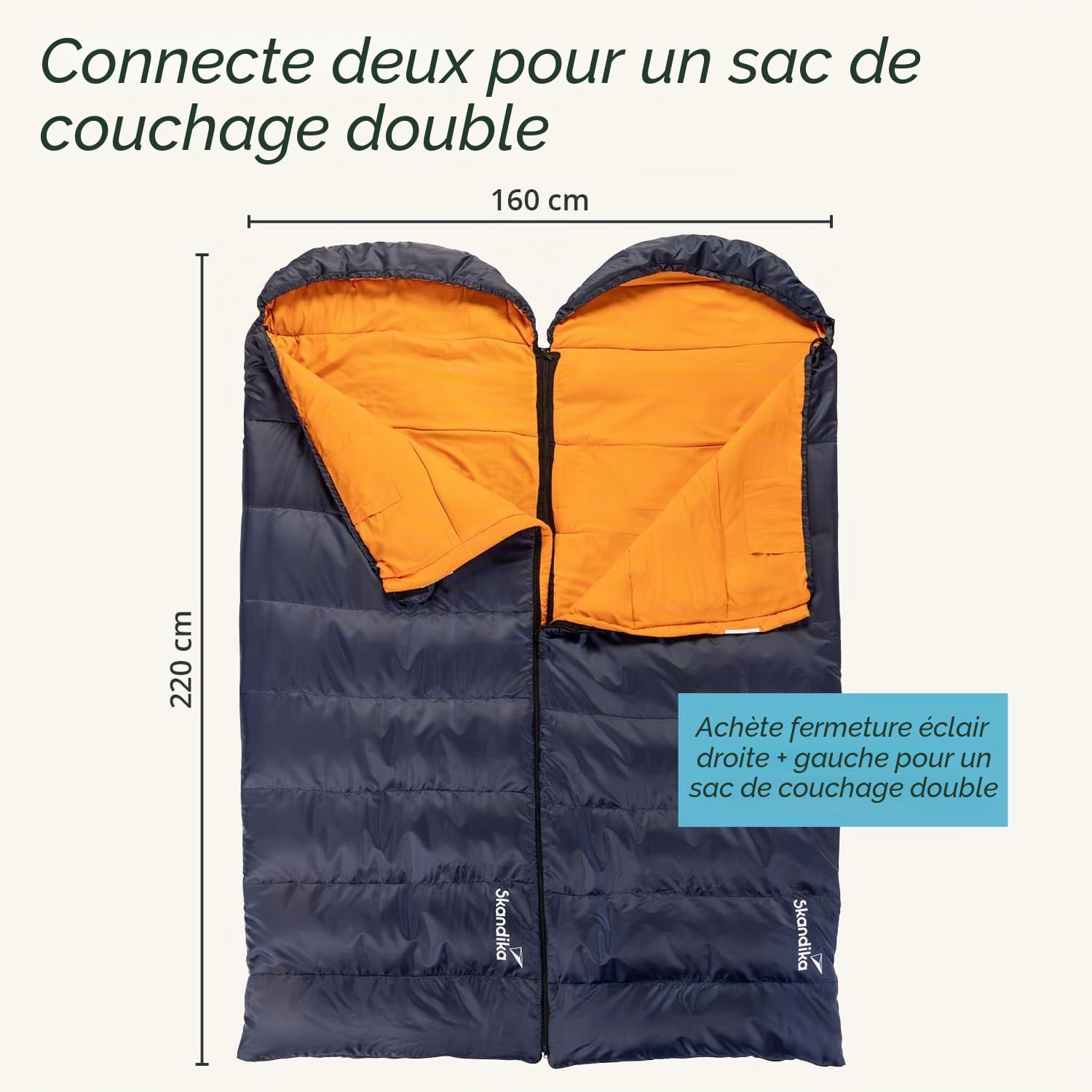 Skandika Sac de Couchage rectangulaire Iceland | Sac de Couchage Adultes, 3 Saisons, 220 x 80 cm, utilisable comme Sac de Couchage Double, Sac de Couchage Camping Chaud