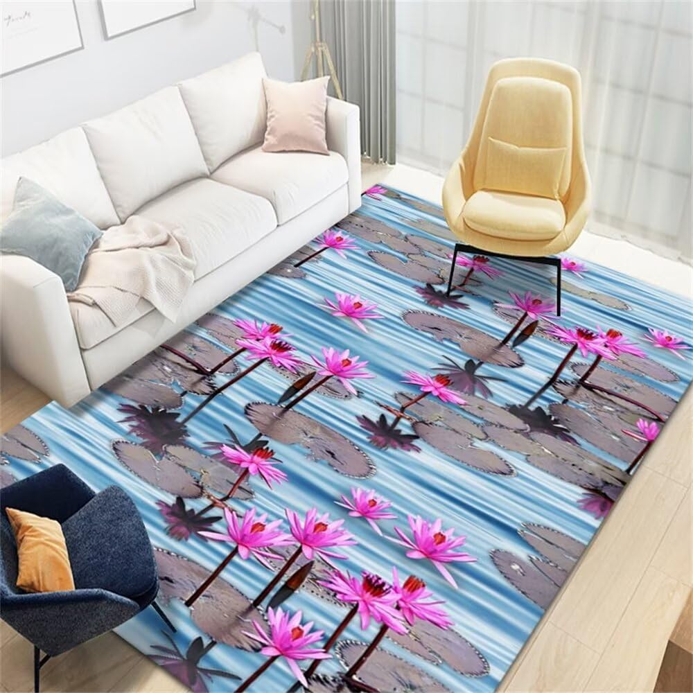 Tapis chambre bebe fille doux et hypoallergénique floral fuchsia