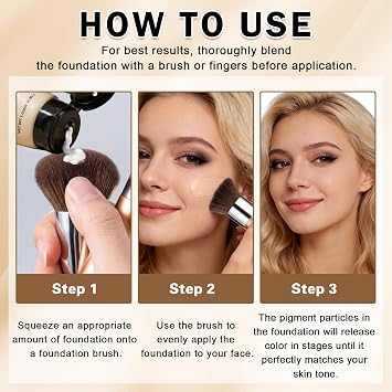 Color Changing Foundation Color Self-Adjusting Foundation with Brush, Even Skin Toning, Lightweight Coverage Foundation Makeup, 1.01 FL.OZ-02 Medium