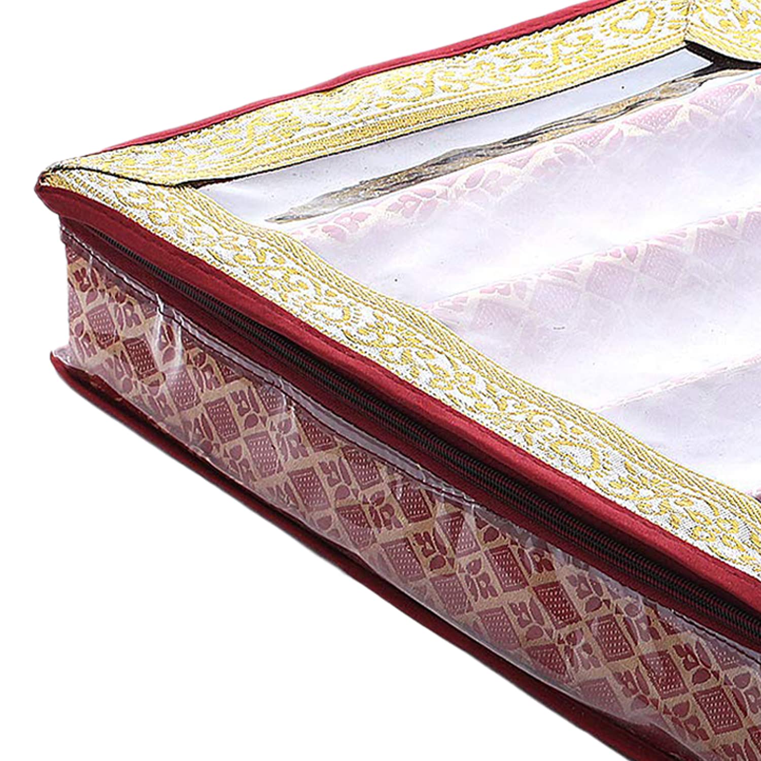 Kuber Industries Wielofunkcyjny wzór Matka laminowane pudełko na 5 prętów / organizer / etui z przezroczystą górą - opakowanie 2 szt. (kasztanowy) -47KM0475