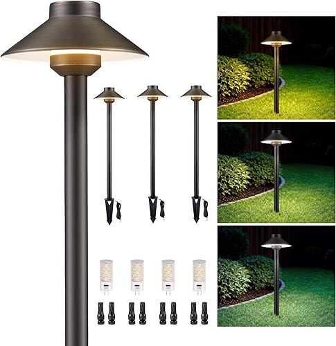 Miniatura 15 de Gardenreet Luces de camino de latón para exteriores, iluminación de camino de paisaje de bajo voltaje de 12 V, con cable, luz LED IP65 impermeable