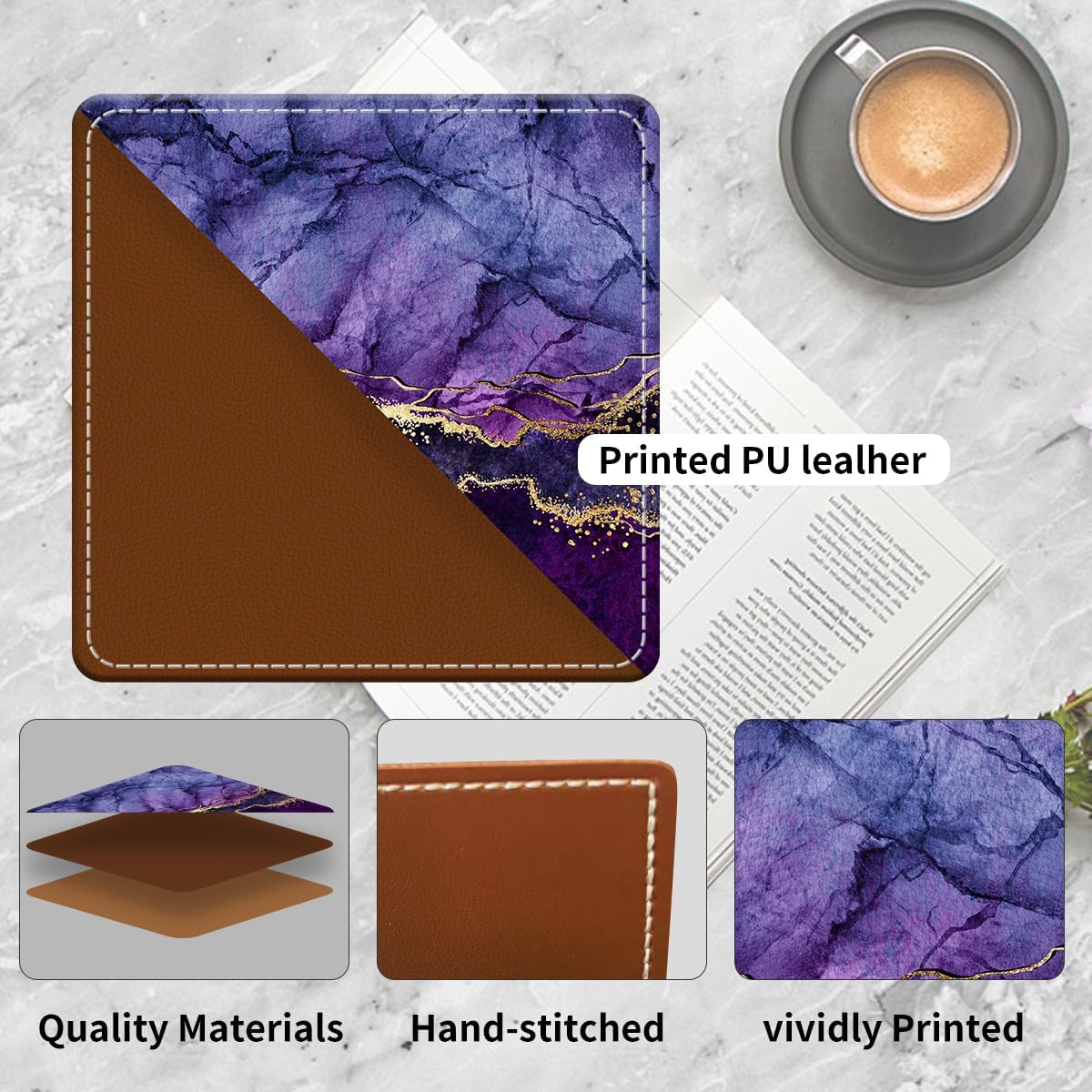 Cute Leather Bookmarks, Fun Triangle Making Corner Bookmark, Book Accessories for Reading Book Lovers, Unbreakable Page Markers for Women Men Luxury Purple Marble - Image 2