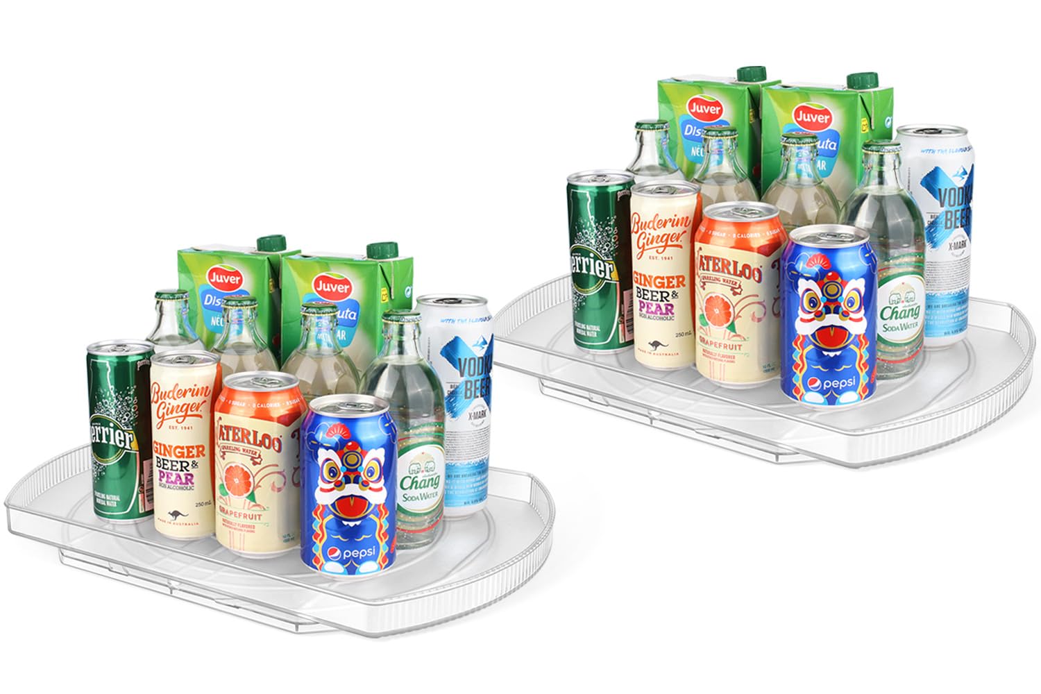 2 Pack Square Lazy Susan Turntable for Refrigerator 15.3", Slide and 360° Rotate Turntable Organizer for Fridge, Cabinet, Dining Table, Countertop & Kitchen, Clear