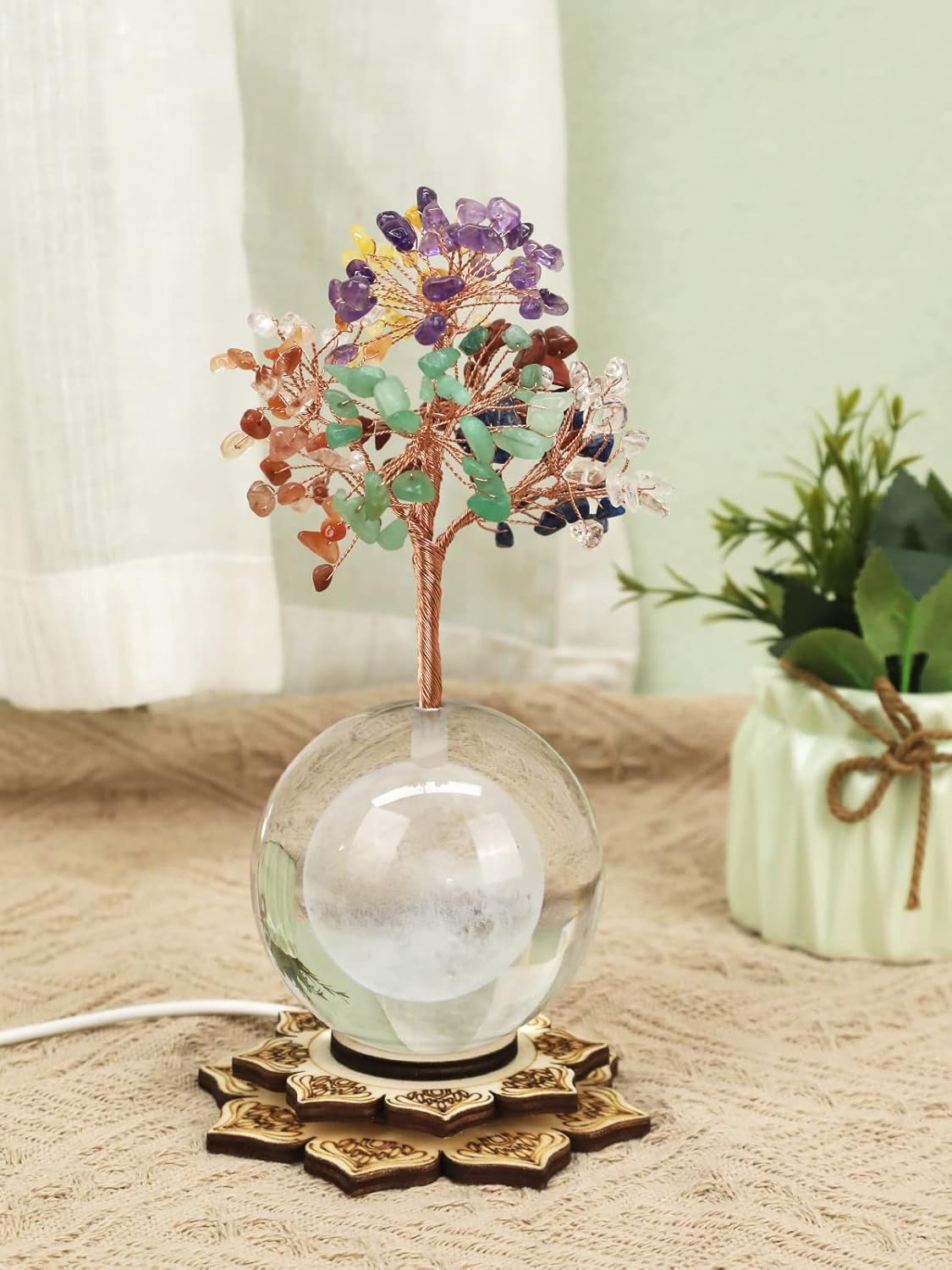 Crystal Tree of Life Gemstone Tree Decor, 7 Chakra Healing Tree with Multicolor Night Light for Meditation, Positive Energy, Home Decor, Office, Desk Decor, Spiritual Gift for Women Men