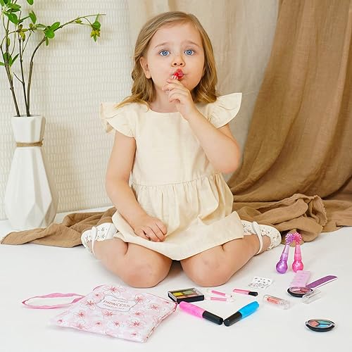 Miniatura 5 de Juego de 18 piezas de juguetes de maquillaje, juguetes de belleza cosméticos para niños reales con bolsa de cosméticos, kits de maquillaje lavables
