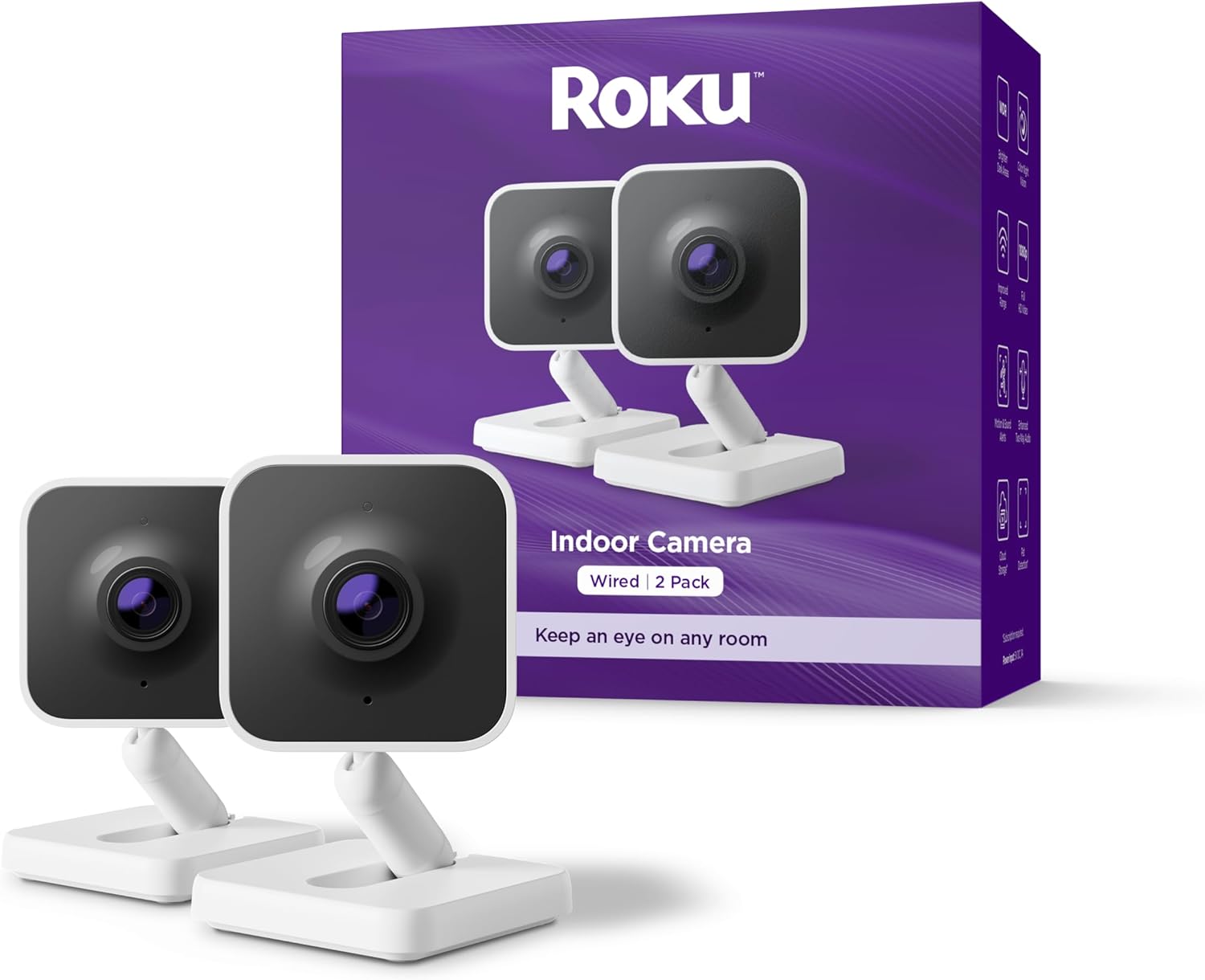 Roku New Indoor Camera 2024 - Home Security - 2-Pack - Wired Security Camera