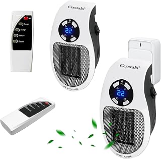 SET of 2 - Plug in Electric Heater, 500W Ceramic Energy Efficient Space Heater, Digital Thermostat, 1-12 Hours Timer, Remote Control, Mini Portable Fan Heater for Room, White