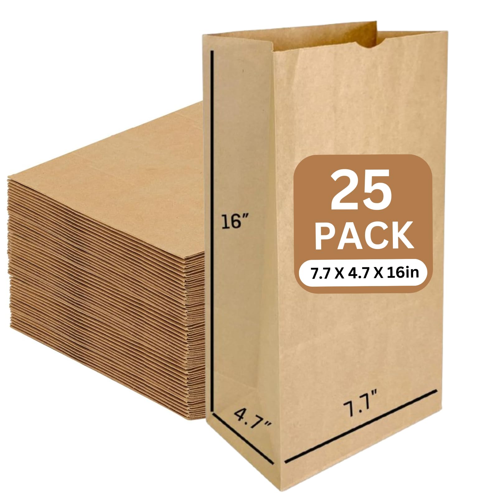 JET PAPER BAGS - Brown Kraft Paper Lunch Bags [25 Pcs] - Heavy Duty, Reusable, Recyclable, 16 LB Capacity
