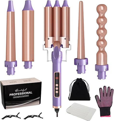 Rizador de varita, juego de varita rizadora 5 en 1, juego de rizador de calor instantáneo, rizador de pelo con 5 barriles de cerámica