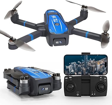 Toladrone TL16 Drones with Camera 4K for Adults, Brushless Motor Drone for Beginners 90  Motorised Adjustable Lens Gesture Control Headless Mode Foldable Quadcopter, Blue
