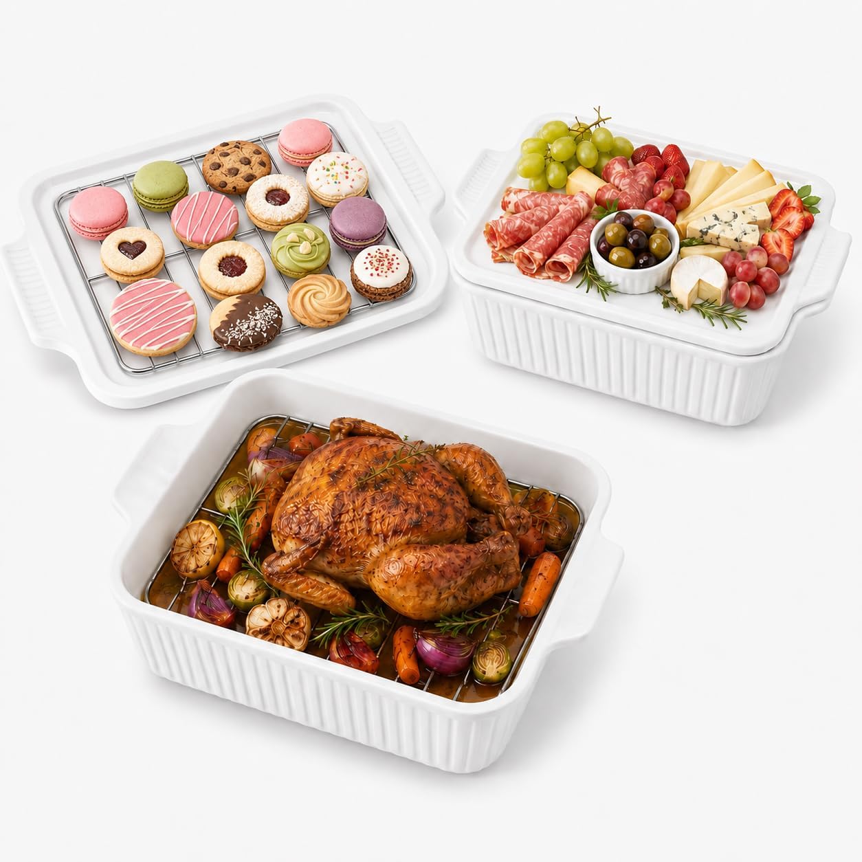 9"Square Baking Pans with Lid Sets of 2, with Roasting Racks