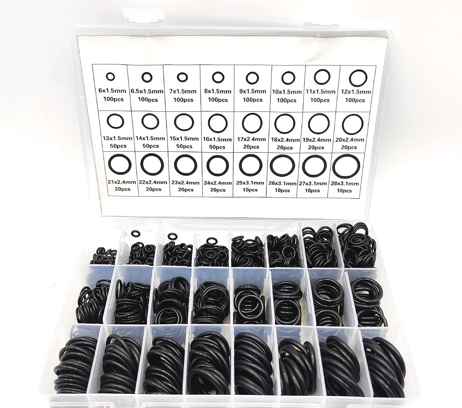 24 Size 1200pcs Nitrile Rubber O-Ring Gasket Ring Assortment Kits 1.5mm ...