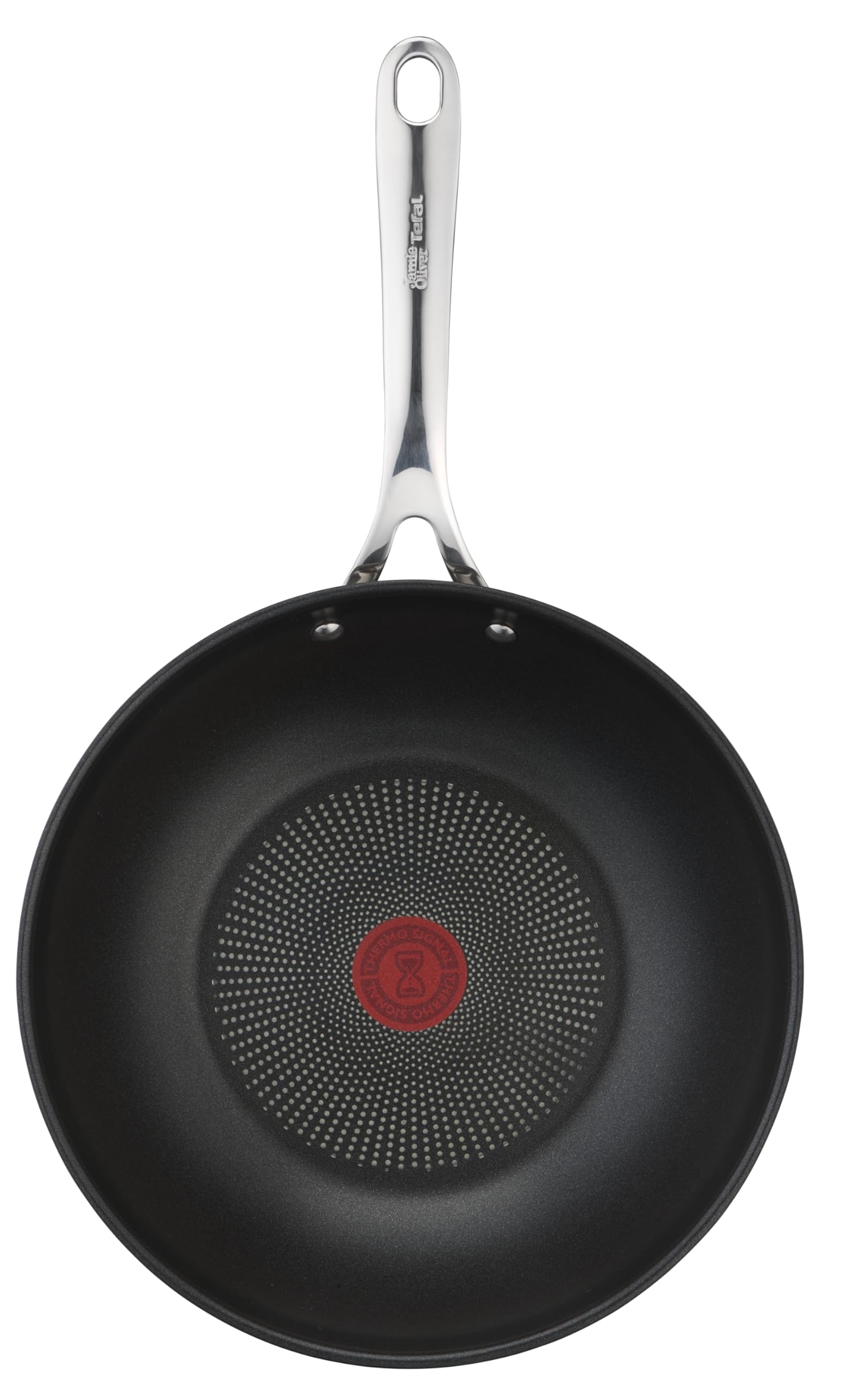 Tefal Jamie Oliver by Cook's Direct On E3041934 - Padella per wok, rivestimento antiaderente, segnale termico, manico rivettato, adatta a induzione, in acciaio inox