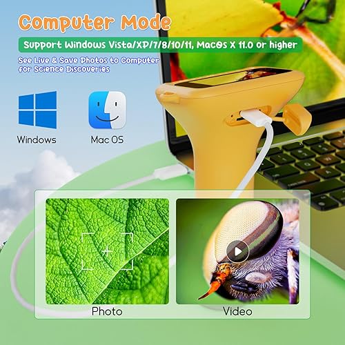 Miniatura 5 de Microscopio Digital para Niños, Pantalla de 2" Microscopio de Mano 1000X HD de Bolsillo Microscopios Portátiles con Cámara, Regalos de Cumpleaños