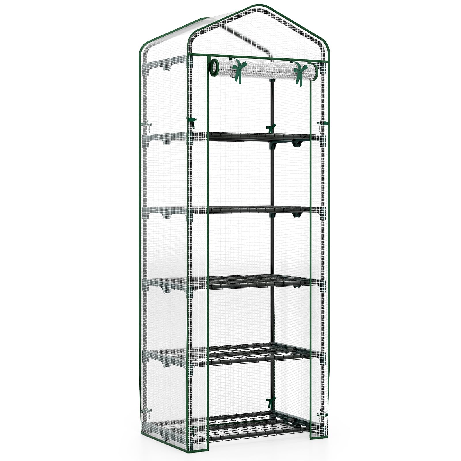 GOPLUS Serre de Jardin PE avec Étagère 5 Niveaux, 69x48x190CM, Mini Serre de Jardin Bâche Renforcée 130g/m² pour Légumes Plantes Fleurs Bâche Renforcée, Châssis en Acier, Extérieur, Patio, Balcon