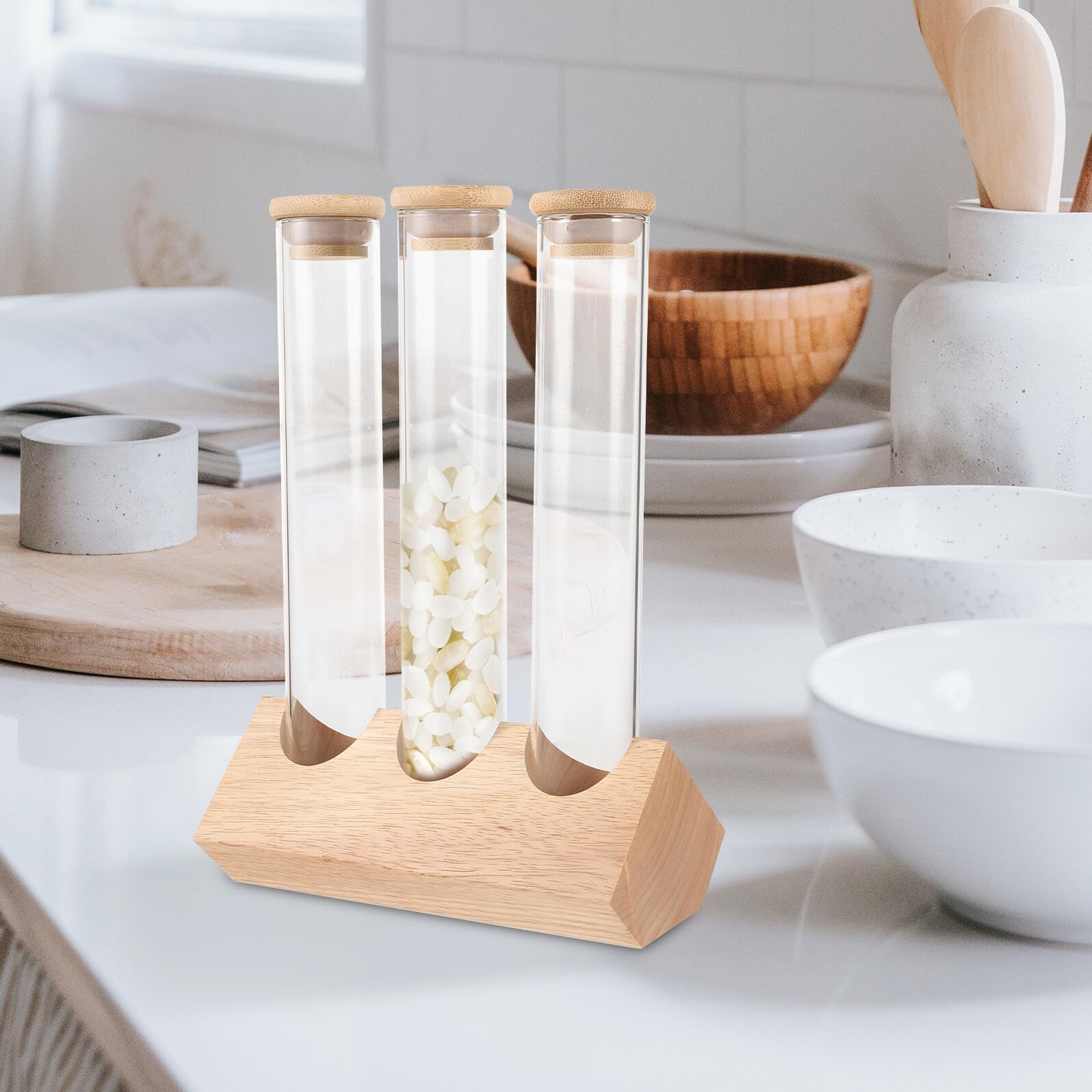 Reagenzglas-Aufbewahrung mit Holzregal, luftdicht, multifunktionale Gläser für Kaffeebohnen, Tee, Gewürze, Küche und Café, Verwendung von dicken Glasbehältern zum Einkochen von Zutaten