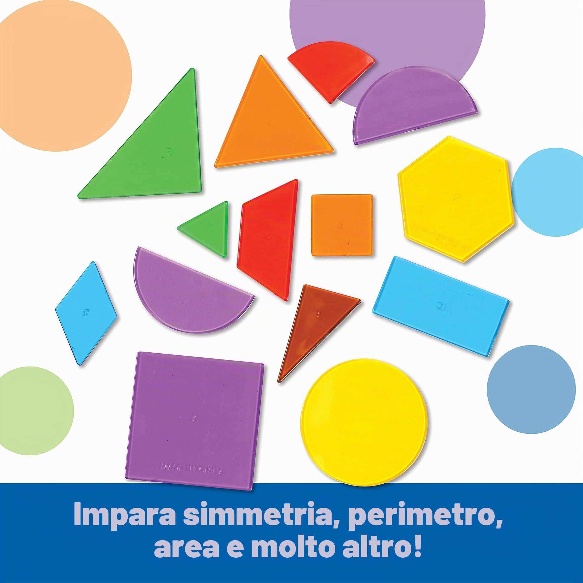 Learning Resources Secchiello Forme Geometriche Trasparenti – 14 Forme 2D Colorate per attività Didattiche, Giochi Educativi per Bambini 4+, Idea Regalo Natale STEM