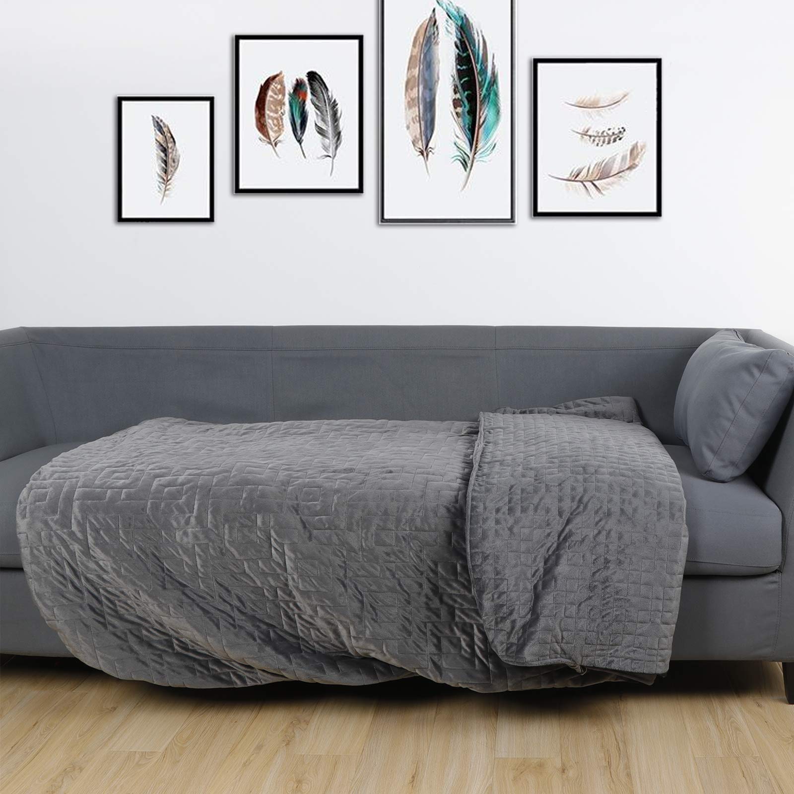 HomGarden Weighted Blanket Premium Washable Cool Heavy Blanket with Individual Duvet Cover (48''x72'', 15lbs, Grey) fit Twin, Full Size Bed for Adult