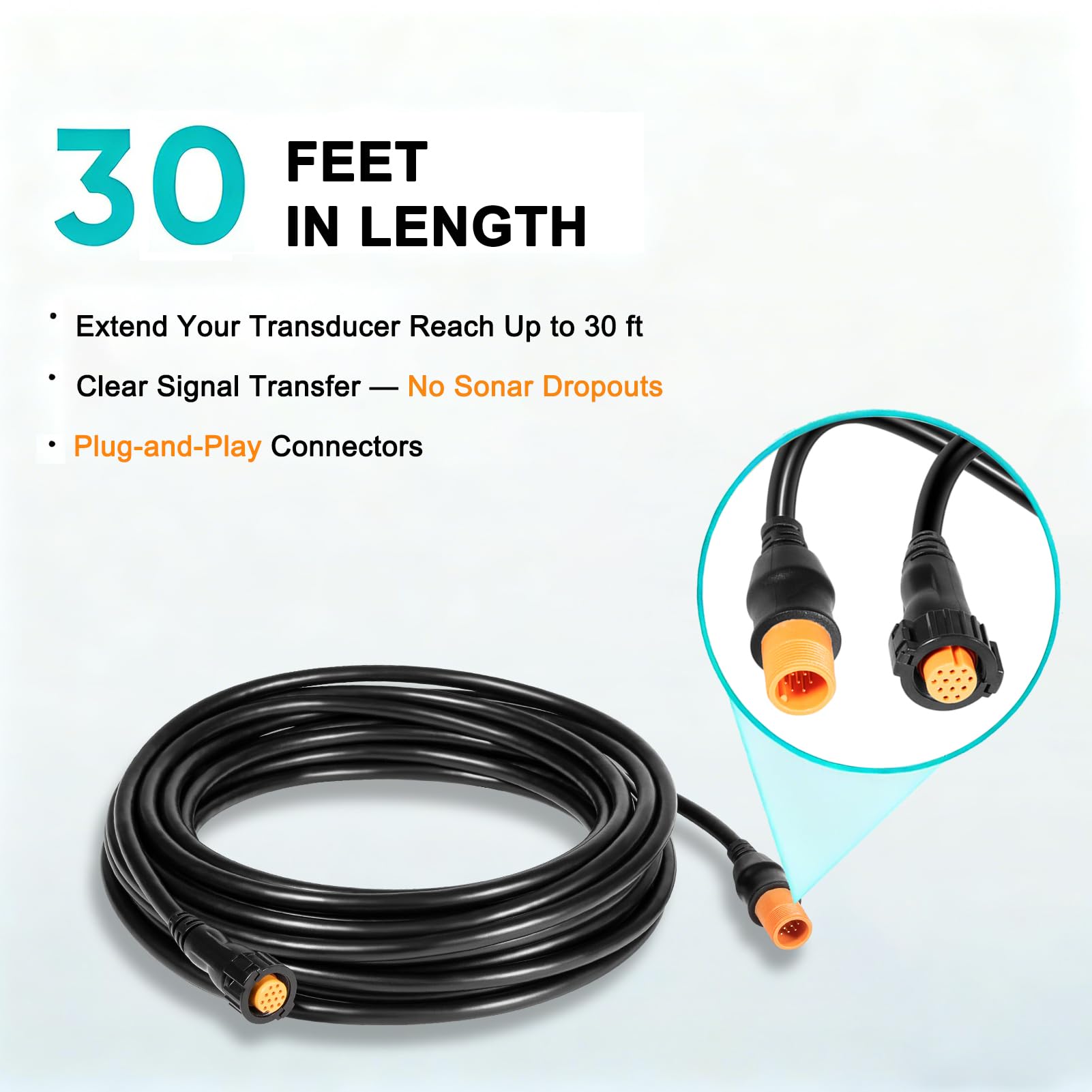 Yoursme 010-11617-42 Cable de extensión de transductor XID Xdcr 30 pies 12 pines compatible con Garmin 010 11617 42 cable transductor