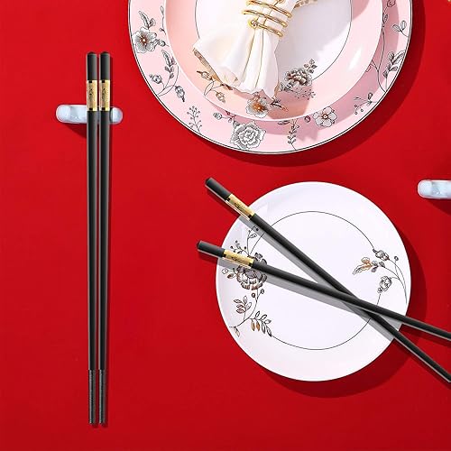 Miniatura 4 de 20 pares (40 piezas) palillos reutilizables de lujo, elegantes y elegantes, aptos para lavavajillas y reutilizables, palillos largos antideslizantes