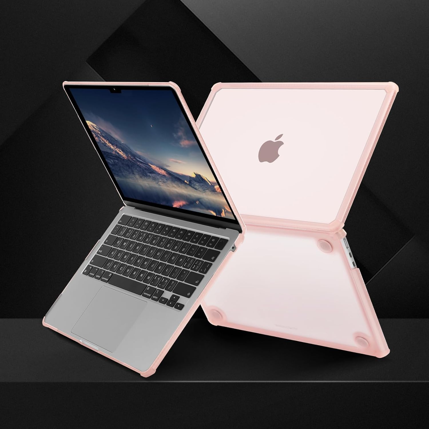 MOSISO Compatible with MacBook Air 13.6 inch Case 2022-2024 A2681 M2, Heavy Duty Plastic Hard Shell with TPU Bumper&Puffy Horizontal Laptop Sleeve Bag with Small Case&Keyboard Cover&Screen Film, Pink