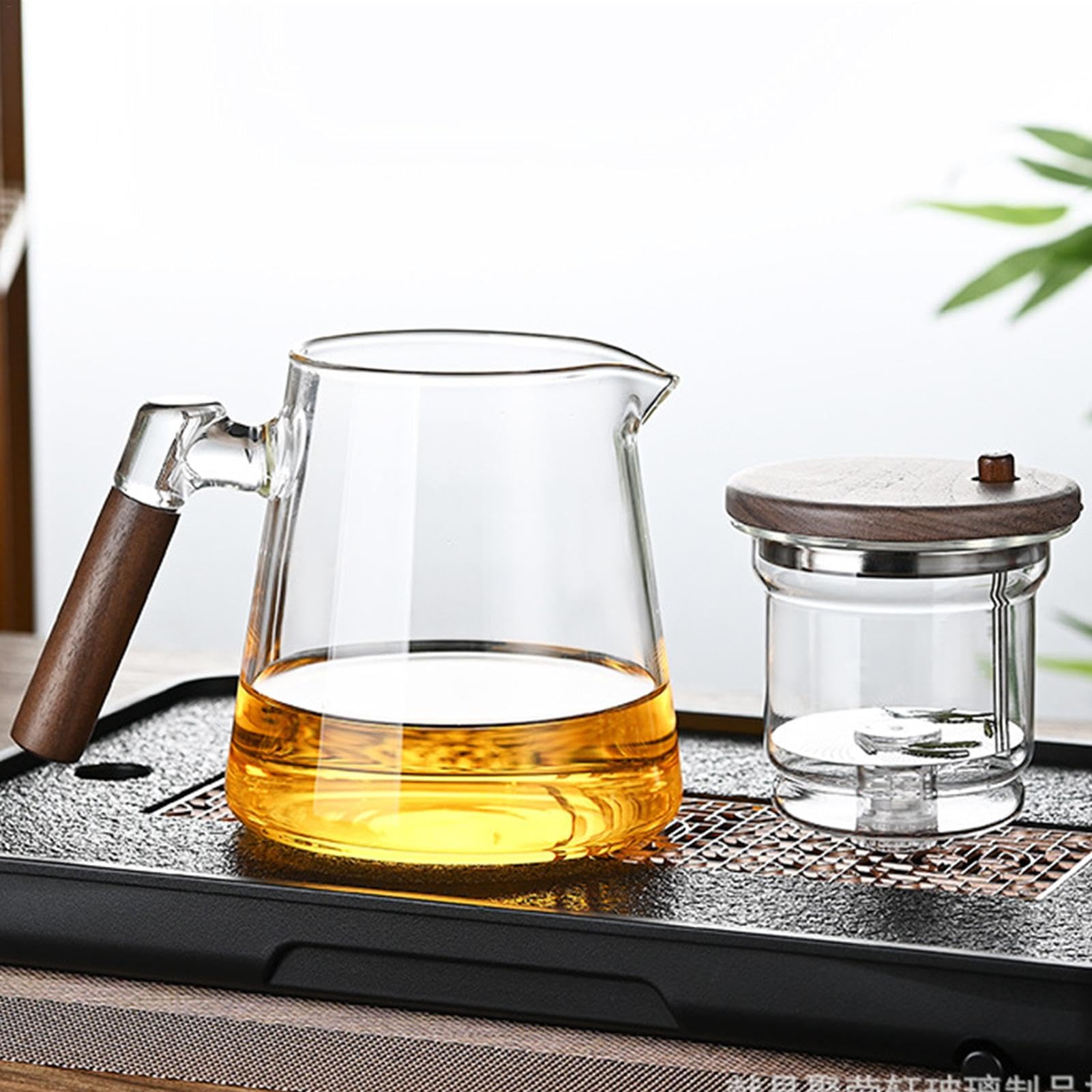 Enchanti Tea Pot, Press Teapot with Strainer, Teapot with Wooden Handle, 750ml Teapot for Loose Tea, Tea Water Separation Teapots for Tea Water Separation (Gray, Transparent)