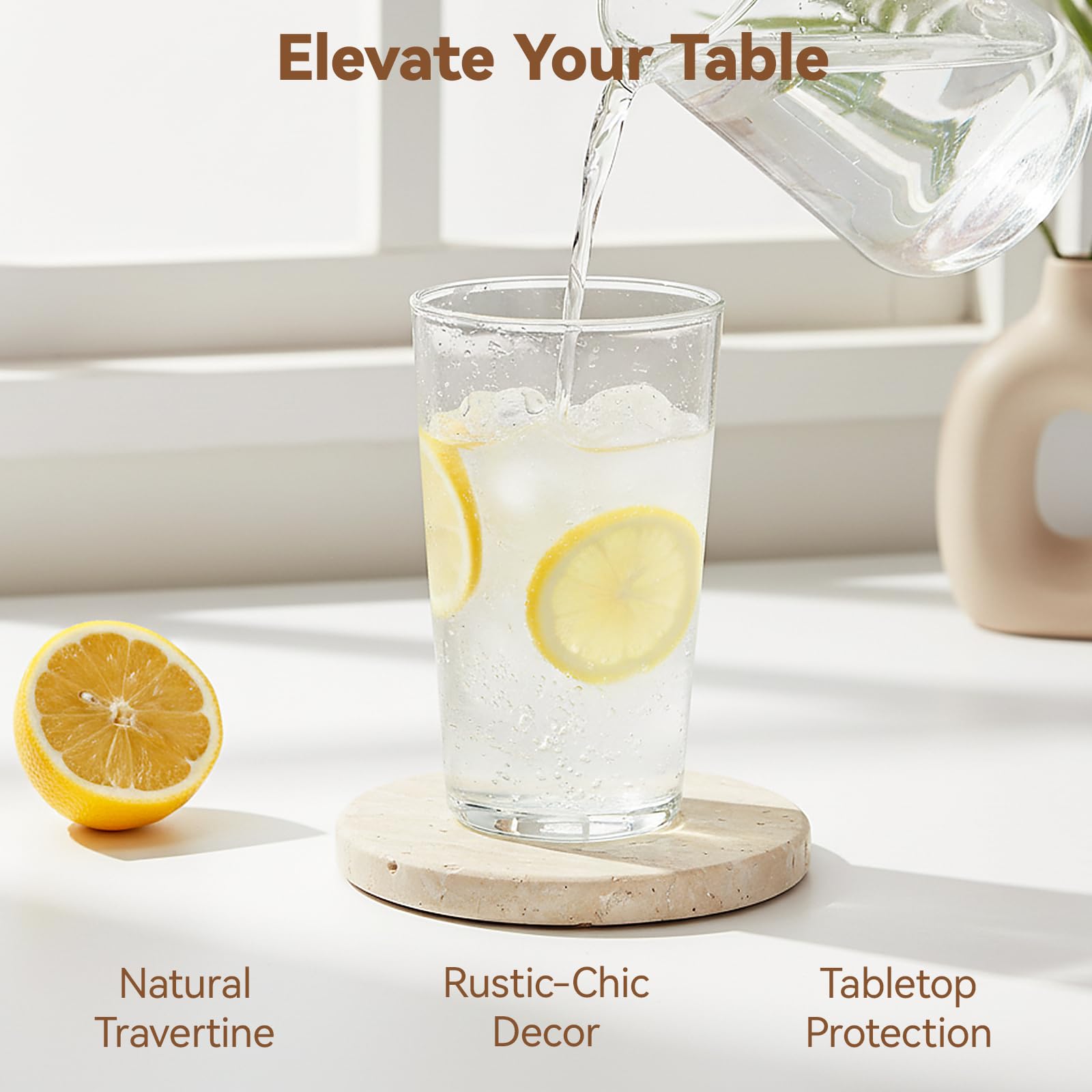 Natural Travertine Coasters - Set of 4 -2 Natural Travertine Coasters - Set of 4 -2