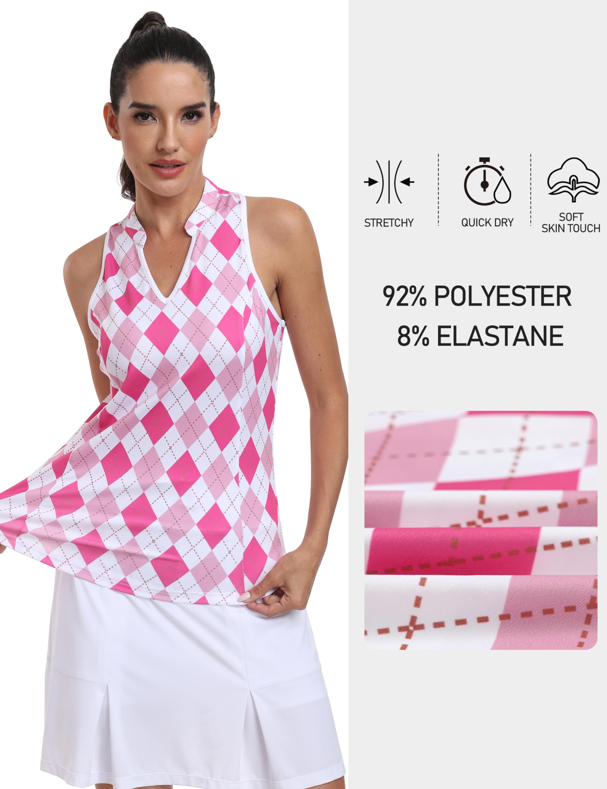 MoFiz Camiseta polo de golf sin mangas con espalda cruzada para mujer, cuello en V, sin cuello, para tenis, correr, secado rápido, atlético, casual