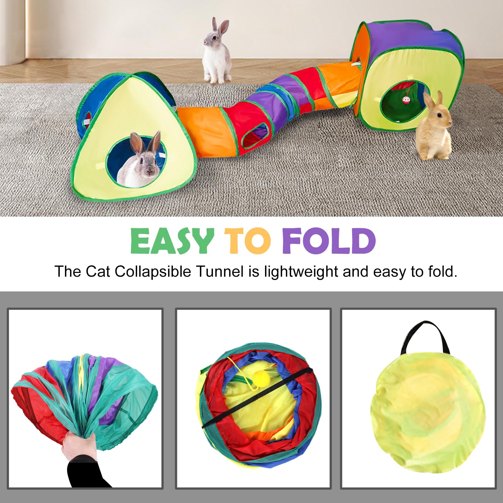 Cat Tunnel,16pcs 3 in 1 Pop-Up Collapsible Cat Toy for Indoor/Outdoor Play, Interactive Maze for Cats Kittens, Puppies - Image 4