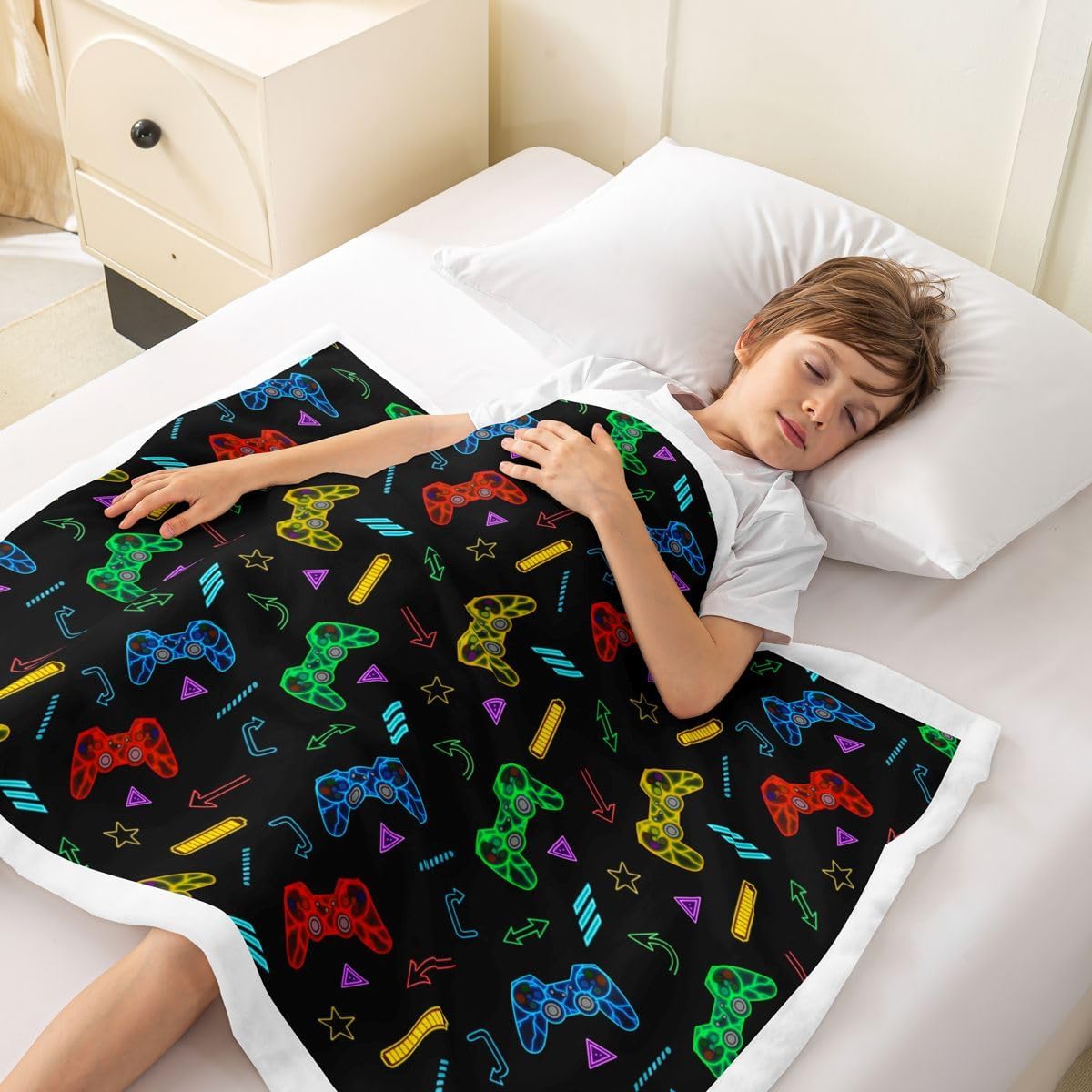 Castle Fairy Colorful Gamepad Kids Throw Blanket,Abstract Star Arrow Print Bed Blanket,Modern Video Games Girls Boys Sofa Decor,Red Blue Yellow Fuzzy Blanket,Throw Size (50 x 60 Inches) image 2